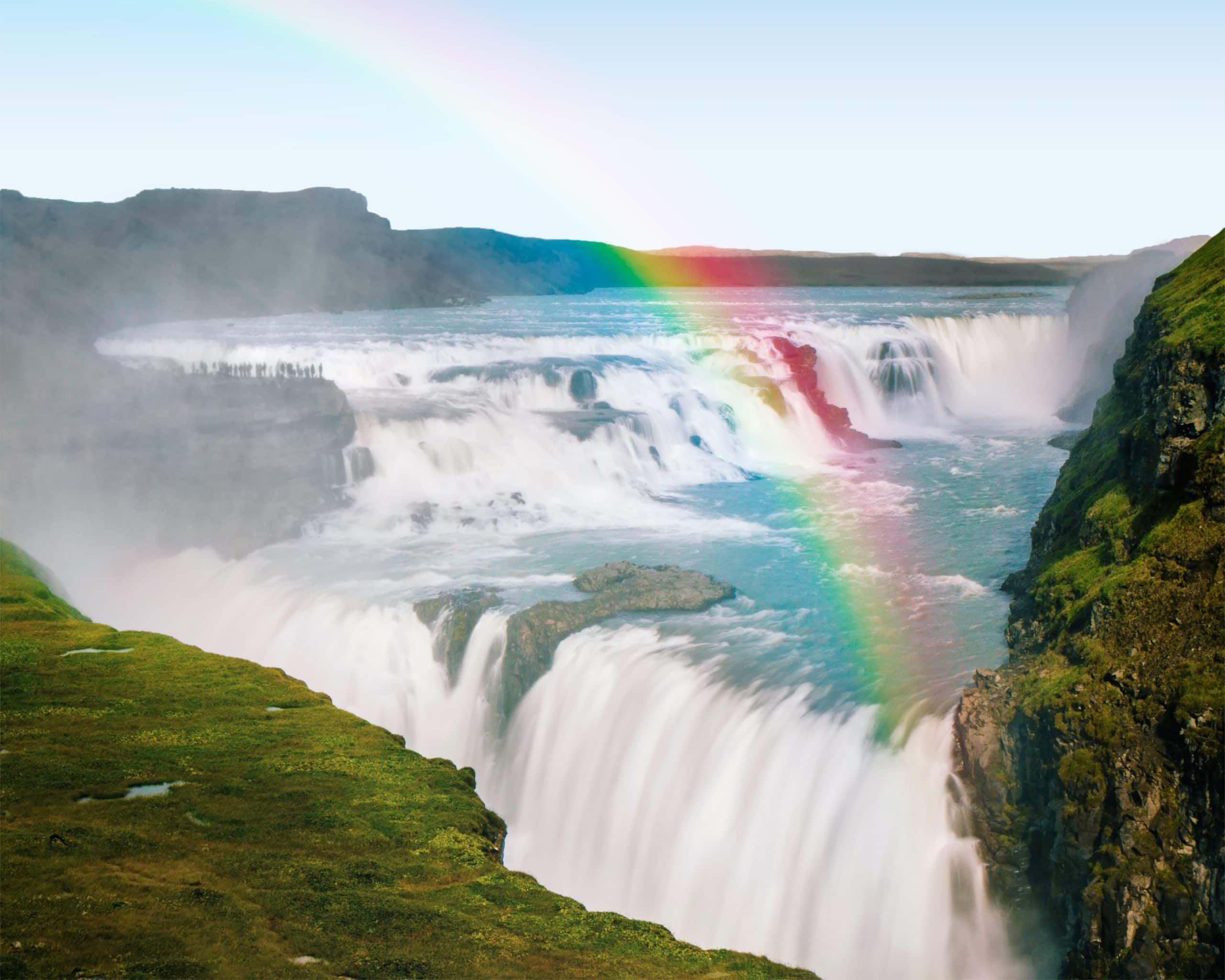 A rainbow over Gullfoss waterfall in Iceland