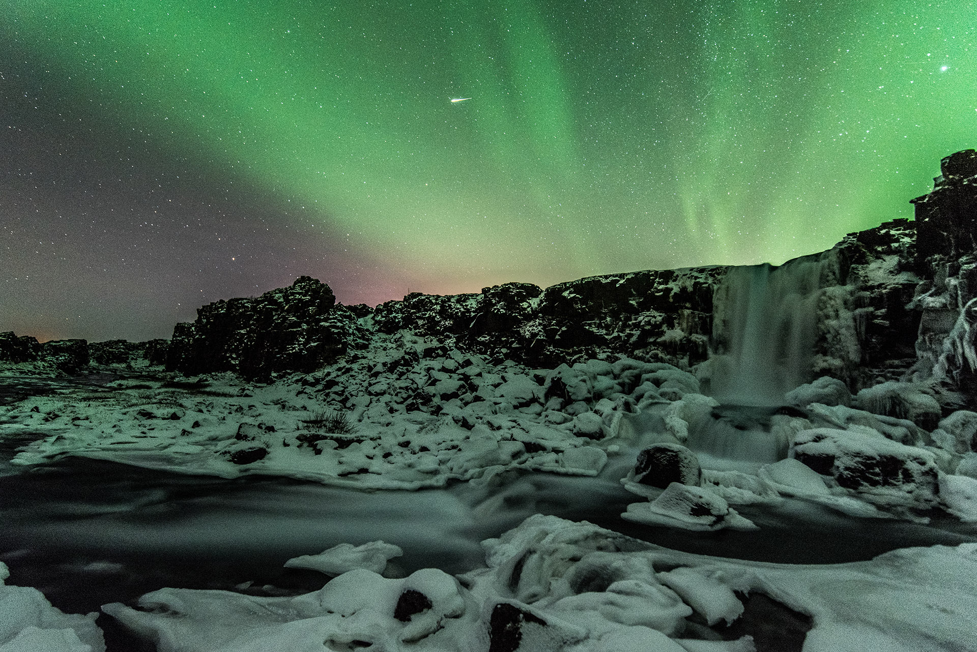 oxararfoss aurora new years eve 2016