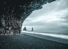 The strange formations of H&aacute;lsanefshellir cave at Reynisfjara beach in Iceland
