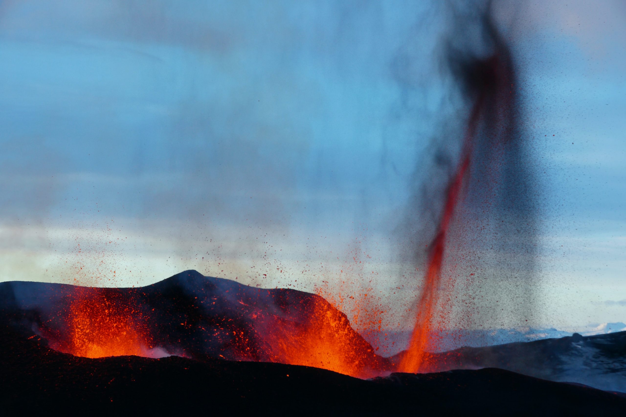 Lava erupts from the ground in Iceland