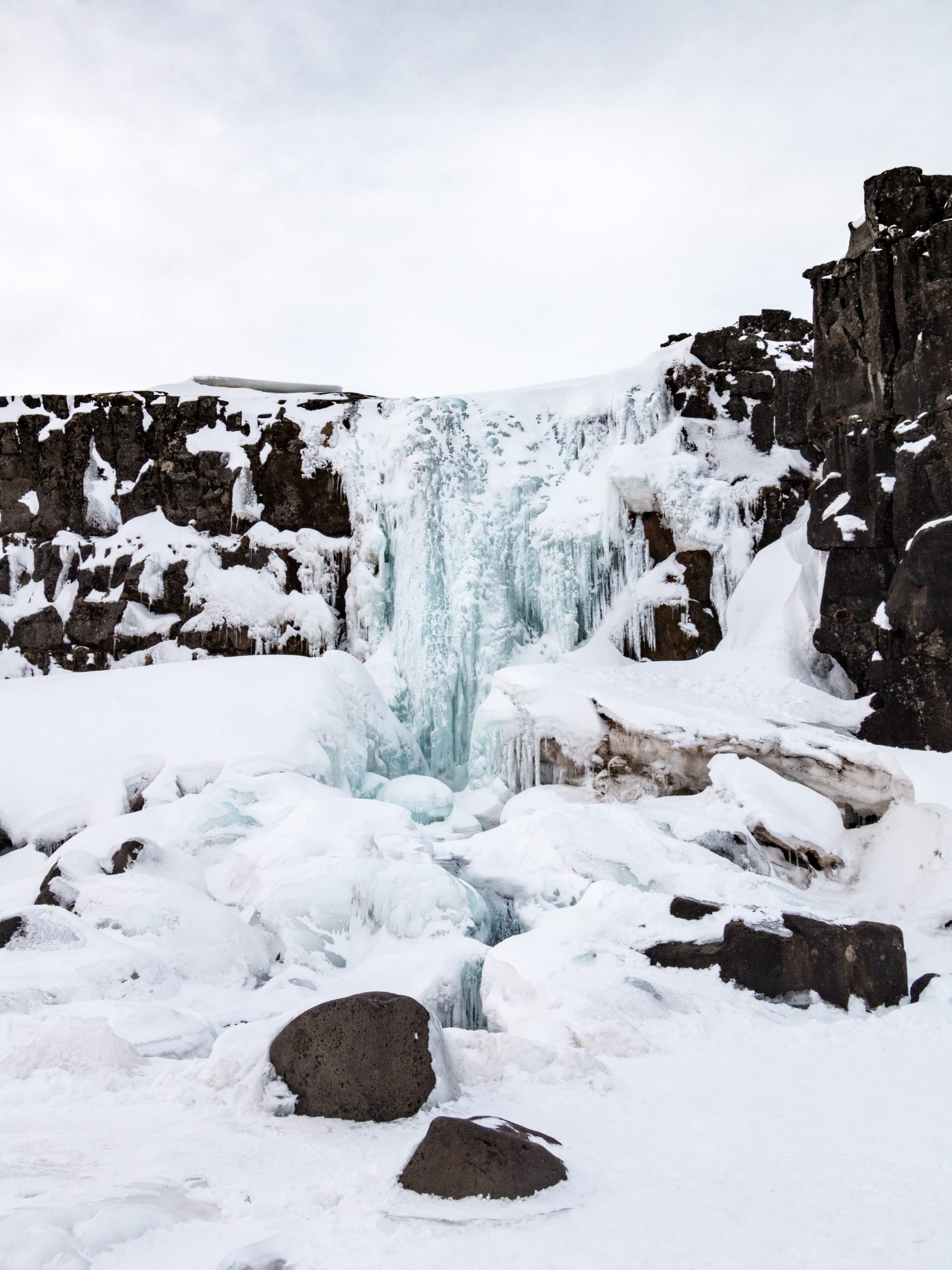 Thingvellir national park and its frozen waterfall