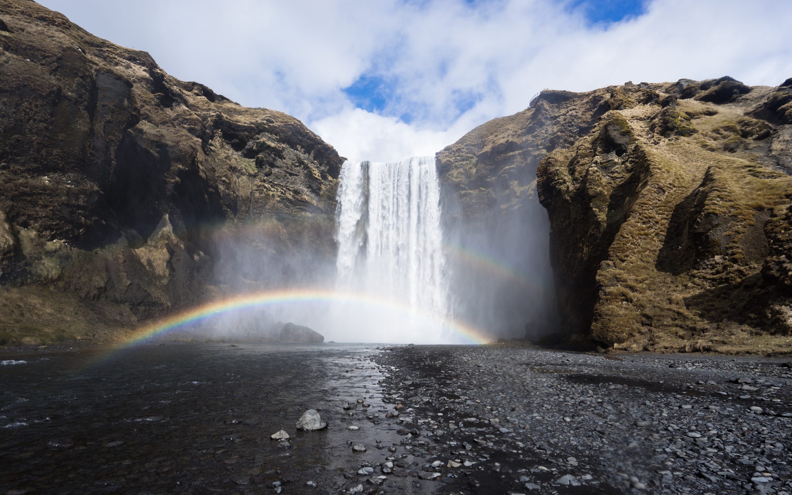 Rainbows at Skogafoss waterfall in South Iceland