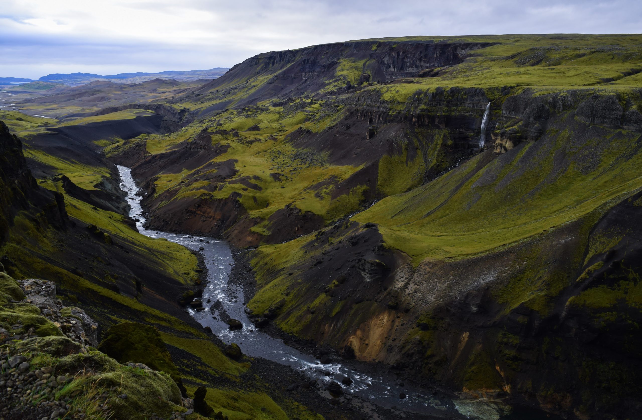 The scenic valley that Haifoss waterfall resides in.