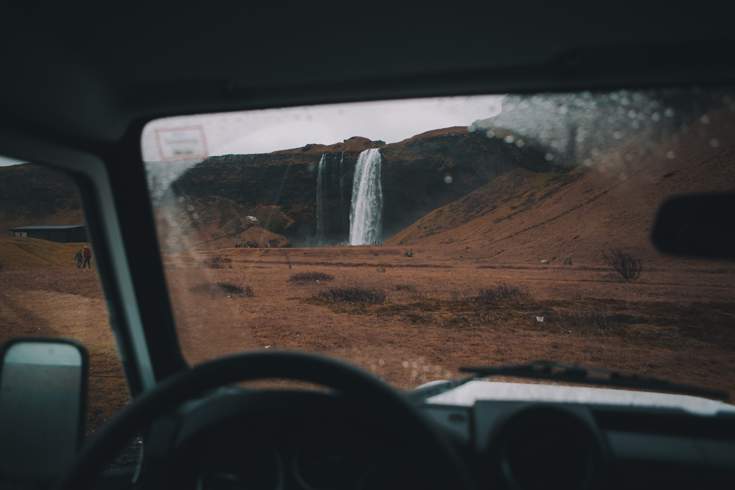 Seljalandsfoss from a car window