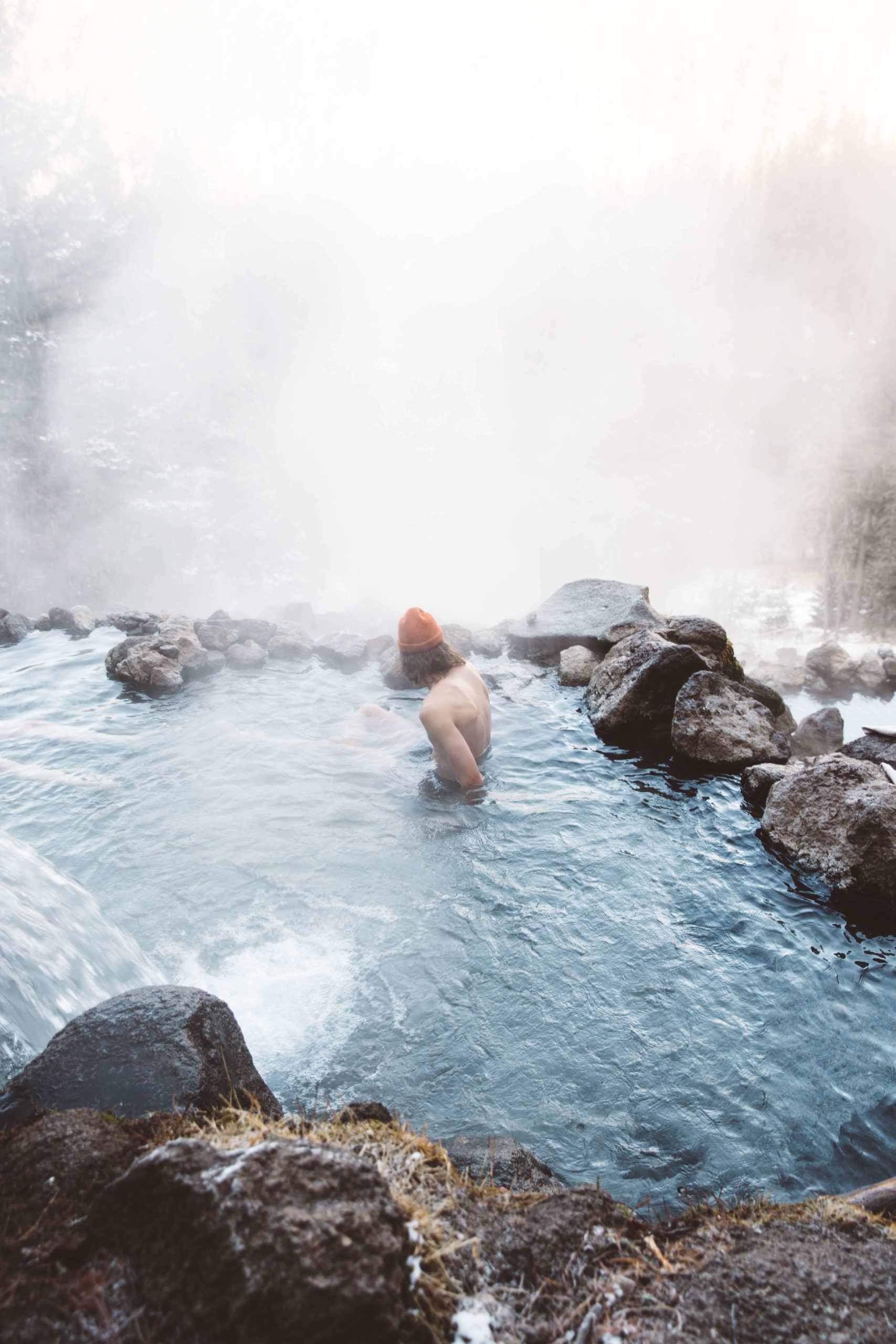 Man in a natural hot spring