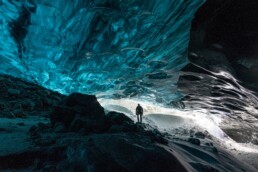 person in Jokulsarlon ice cave